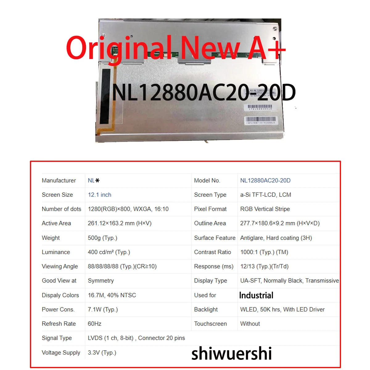 오리지널 새 A+12.1인치 LCD 스크린 산업용 NL12880AC20 20D G121SN01 V3 V0 V1 V2 V4 V402 LQ121S1DG81 LQ121S1DG21A