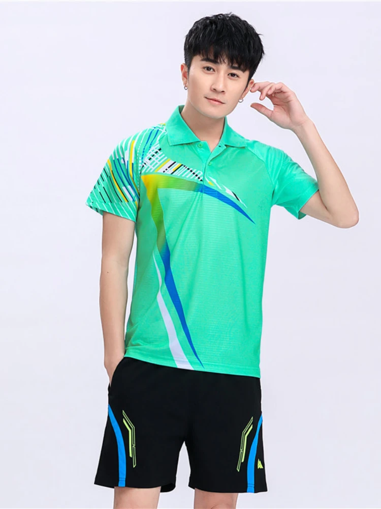 Summer Tennis T-shirt Badminton Clothing Short Sleeve Breathable Slim Tops Women Men Turn-down Collar Table Tennis Workout Shirt
