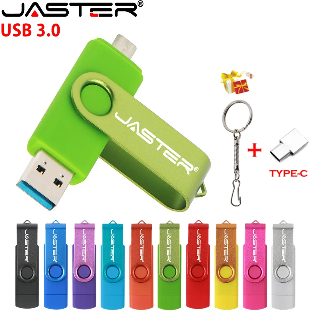 

JASTER 3 in 1 3.0 OTG Flash Drive 64GB rotate Pen Drives 32G U Disk 16GB Usb 8GB Business Gifts Memory Stick Free Type-c adapter