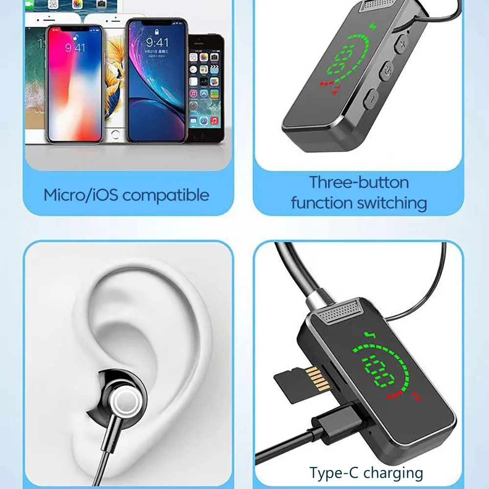 Neckband Earbuds Wireless Headphones Bluetooth5.3 Handsfree TWS HIFI Headset In-ear Bluetooth Earphones With Mic Support SD Card 3