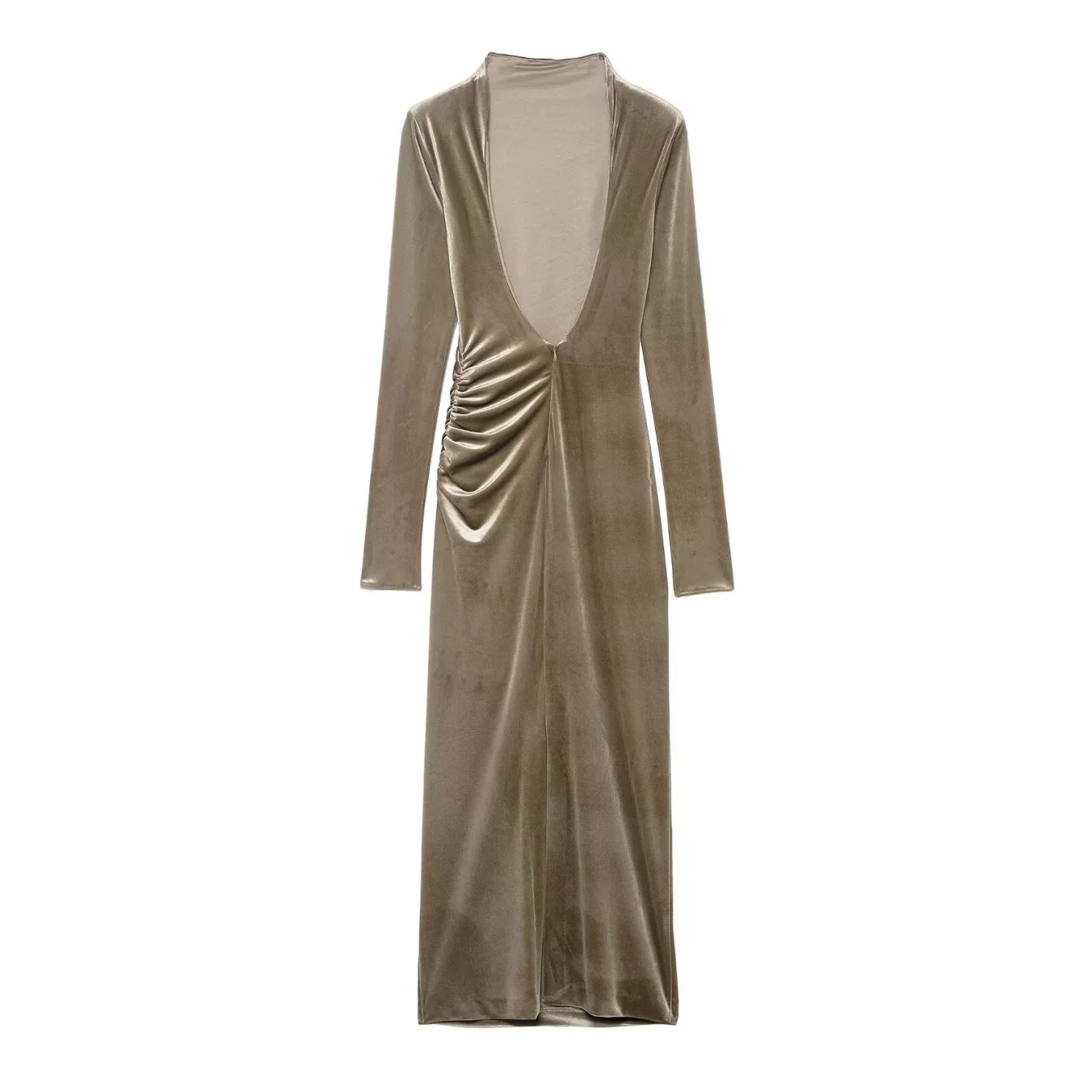 Women Backless Sexy Velvet Dress Female Long Sleeve Shoulder Pad Pleated Bodycon Long Dresses Spring Autumn Party Evening Gowns