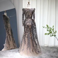 Luxury Dubai Burgundy Mermaid Muslim Evening Dress Overskirt Long Sleeves Brown Plus Size Women Wedding Party 127 1
