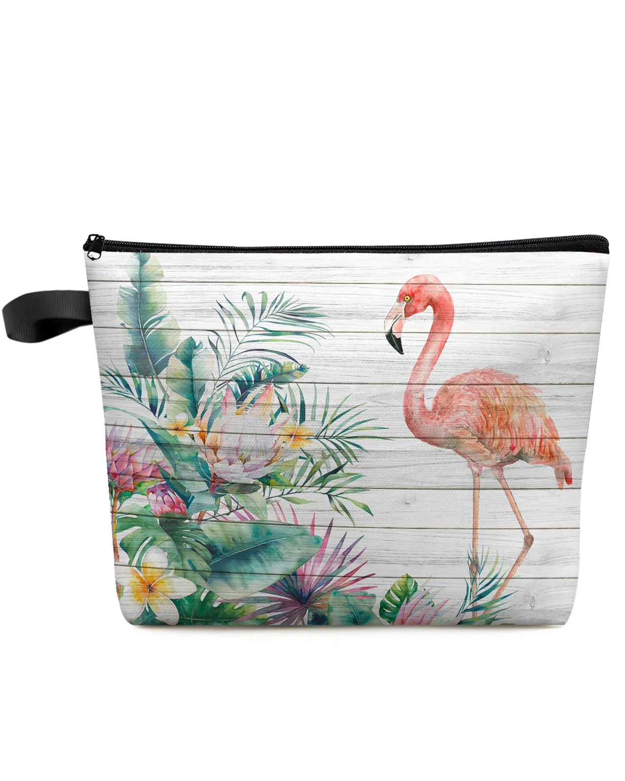 

Flamingo Tropical Plant Wood Makeup Bag Pouch Travel Essentials Lady Women Cosmetic Bags Toilet Organizer Storage Pencil Case