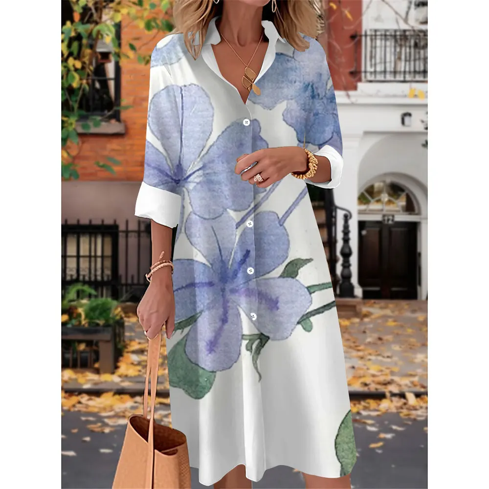 

Модное женское платье-рубашка, элегантные и красивые женские платья, одежда, синие вечерние платья с цветами, Роскошные платья, рубашка