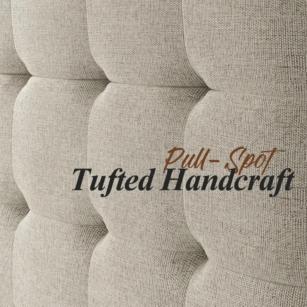 Wood Platform Bed Frame Queen Size Upholstered Tufted Headboard/Solid Wood Beds No Box Spring Needed, Bed Frame Queen 6