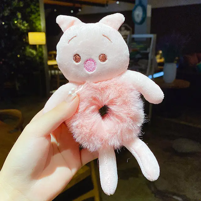 Plush Hair Band Animal Cute Bear Elastic Ponytail Holder Accessories For Woman Girl Hair Tie Kawaii Plush Toy Scrunchie Animal 02 pig