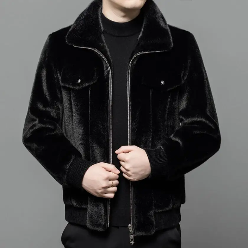 

L-5XL Autumn And Winter High-End Golden Sable Coat Men's Thickened Fashion Brand Fur One Lapel Jacket Plus Size Clothing