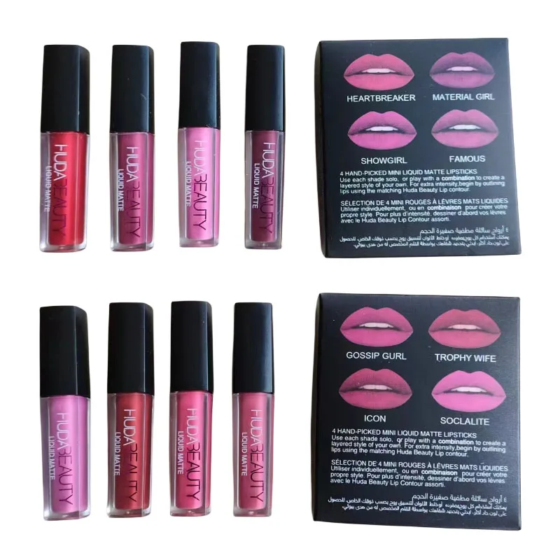 8Pcs Huda Beauty Liquid Matte Lip Gloss Kit Waterproof Lip Glaze Tint Rossetto Antiaderente Non Sbiadito Trucco Labbra Cosmetico Cura Delle Labbra
