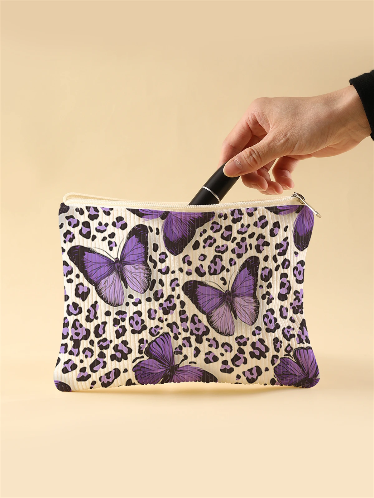 Corduroy Travel Cosmetic Bag Portable Makeup Storage Bag Purses Women Large Capacity Zipper Make Up Organizer Storage Clutch