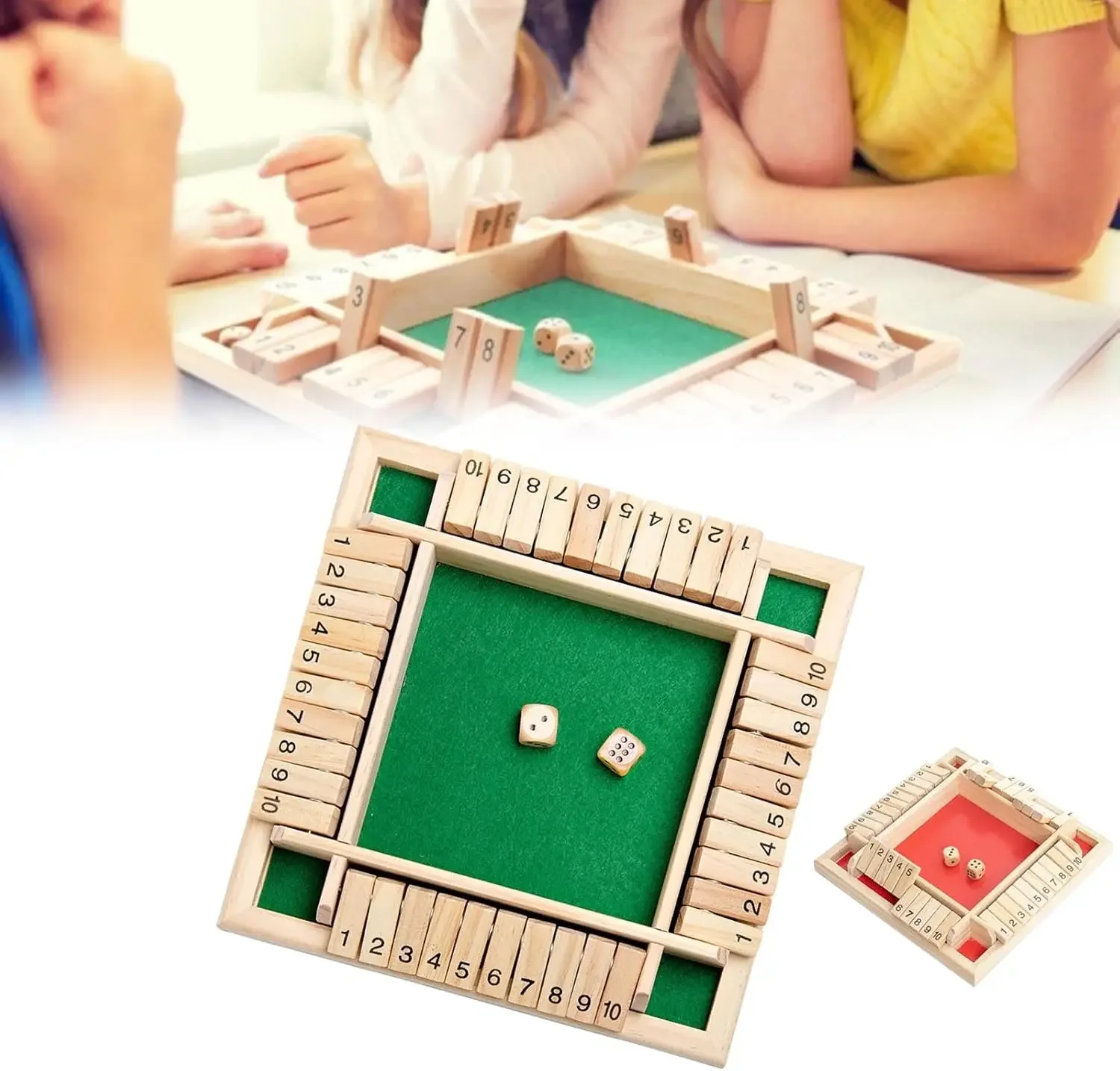 

Wooden Shut The Box Game(1-4 Players) Traditional Wooden Table Math Board Game 2 Dice 10 Numbers for Kids Adults Box Game