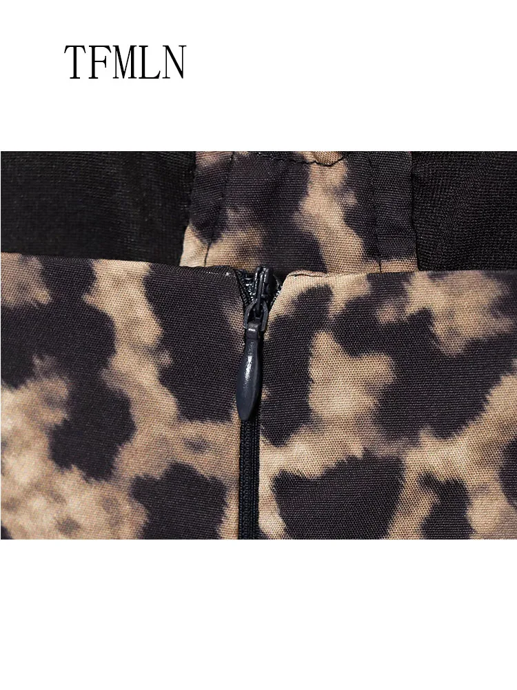 Elegant Women Leopard Printed Lace Patchwork Dress 2026 Spring Fashion V-neck Sleeveless Causal Dress Sexy Backless Party Dress