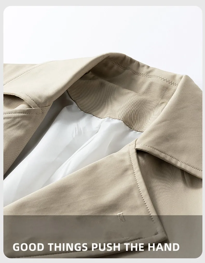 New Men's Double Breasted Trench Coat Mid-Length Loose Fit Windbreaker Spring/Autumn Fashionable Outerwear for Casual Office