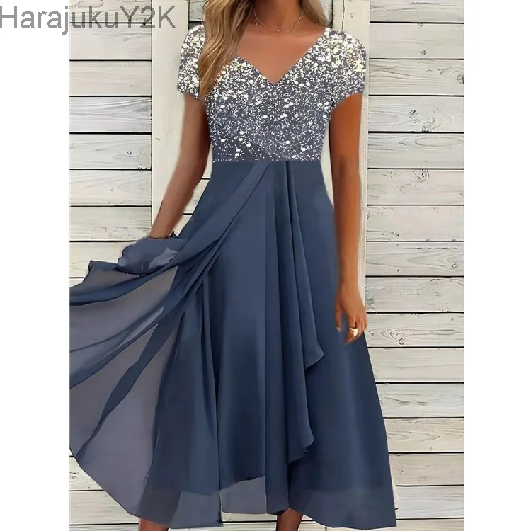 

New Elegant Party Dress Women O Neck Lace Half Sleeve Prom Dresses For Women Solid A-Line Dress Boho Sexy Long Dress