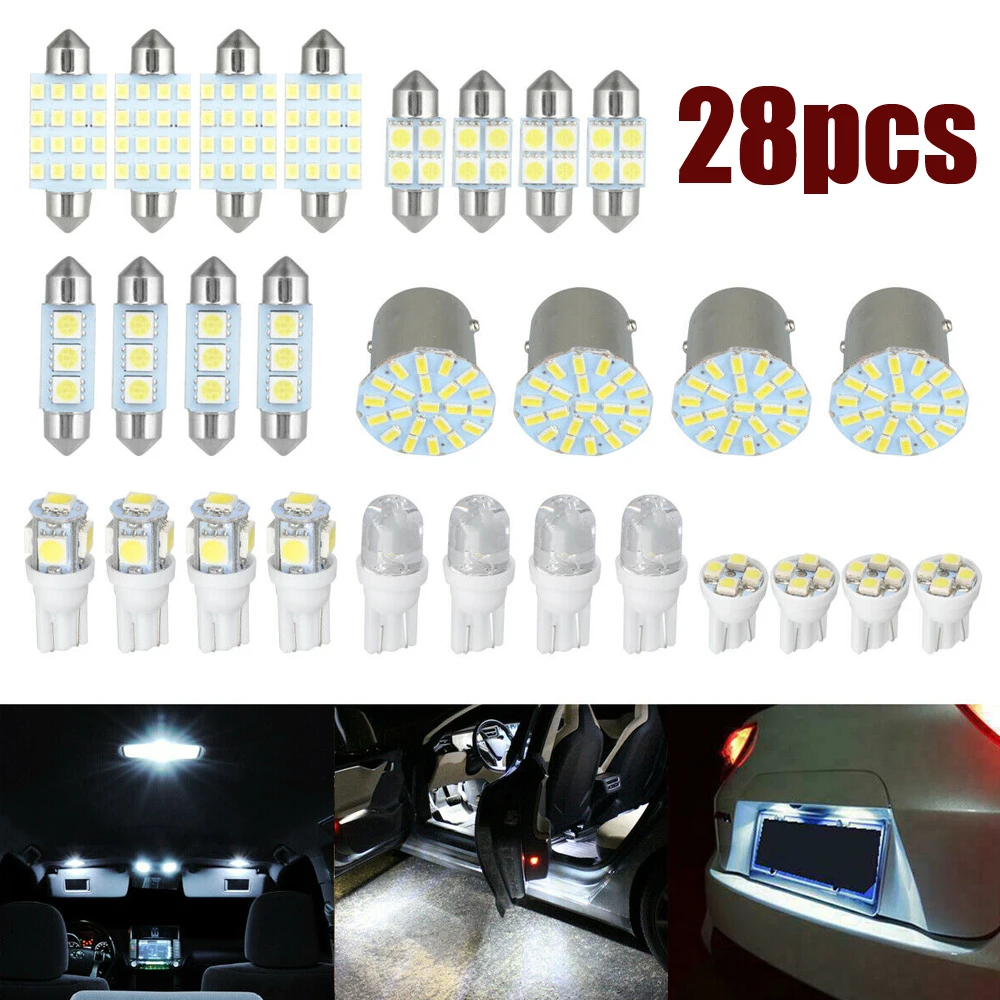 

28Pcs Car Interior White LED Lights Combination Light Reading Decorative Lights Signal Lamp Universal Car Lights Accessories