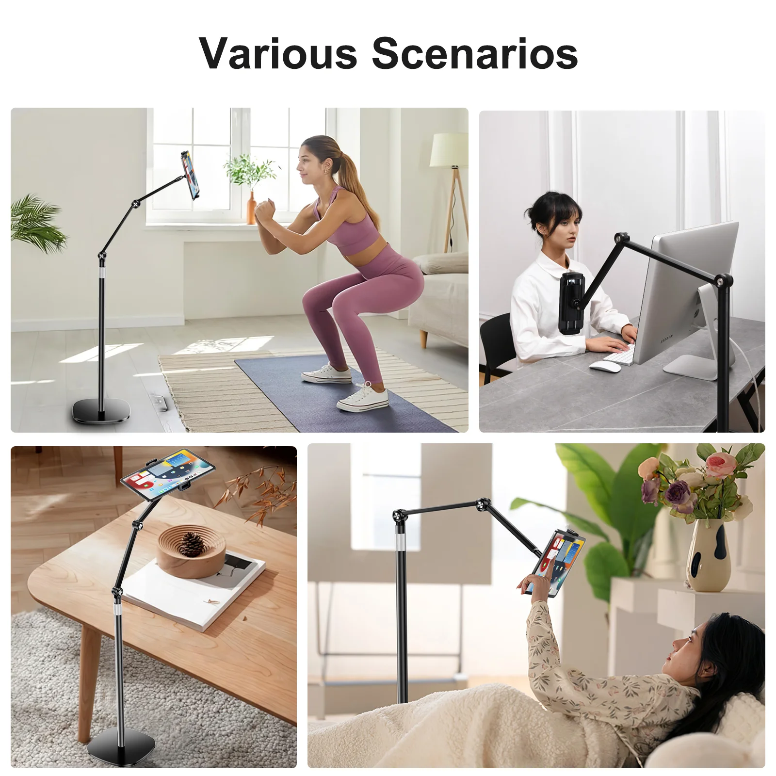 Eary Tablet Phone Floor Stand 360 Adjustable Height Angle Wider Heavier Metal Base Compatible With 4.7~12.9 Inch Screen Devices