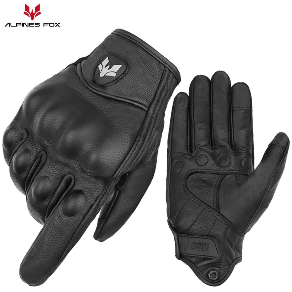 Leather Motorcycle Gloves Vintage Leather Full Finger Motorcycle Riding Gloves for Women Men ATV Rider Sports