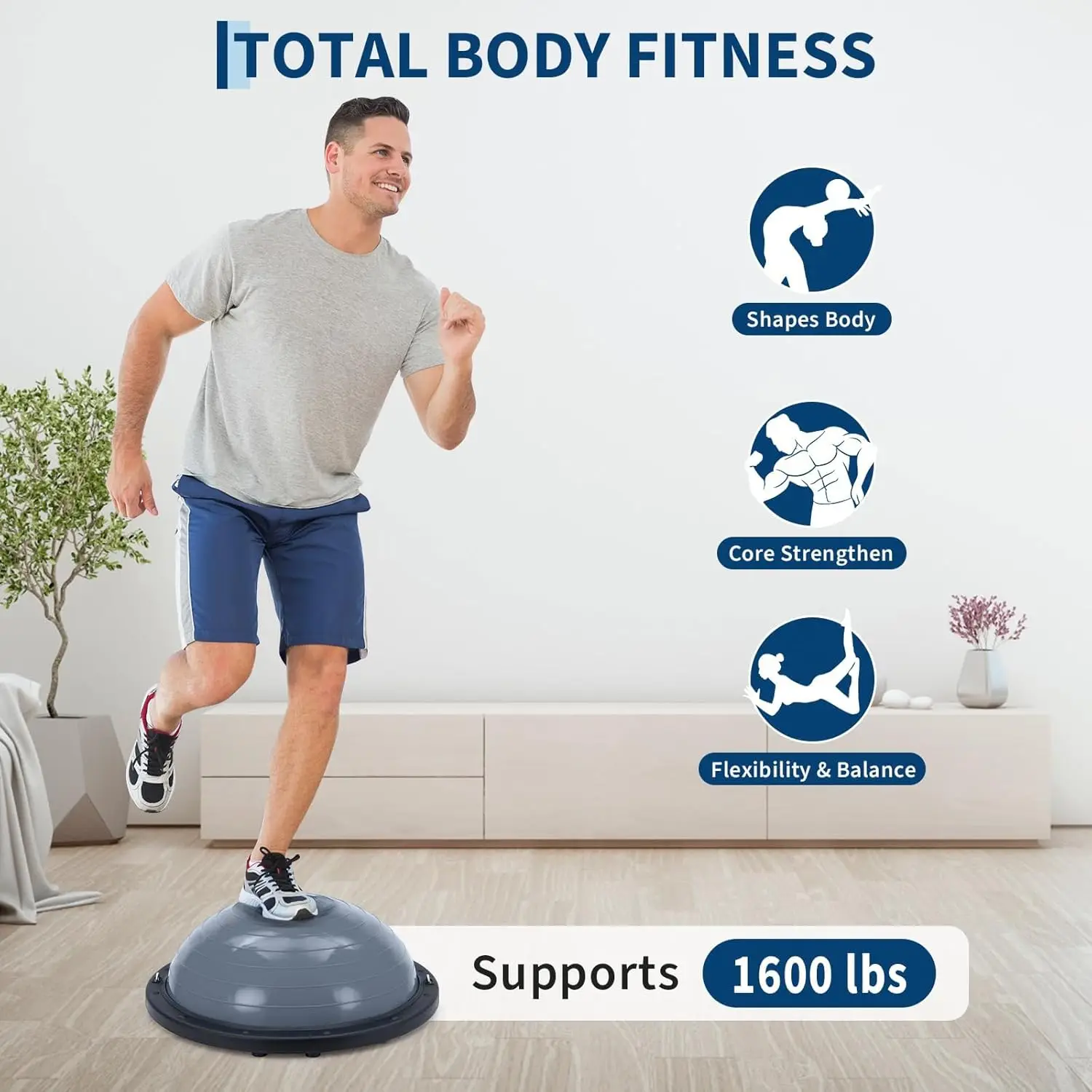 Halb-Balanceball-Trainer, halb Yoga-Übungsball mit Widerstandsbändern und Pumpe, Balance-Trainer, Trainingsgerät für das Home-Gym. – Detail 12