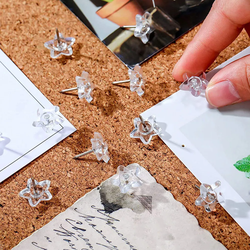 50개 투명 별 모양 압정, 코르크 보드 벽걸이 게시판용 장 압정, 가정용 압정