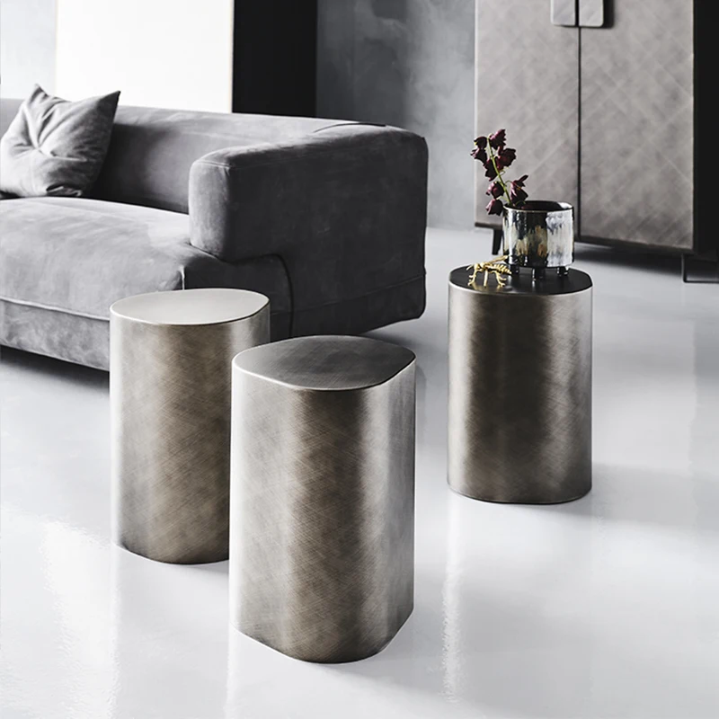 

Italian Antique Nordic Minimalist Oval Irregular Steel Coffee Table Silver Metal Side Table Mesa Centro Living Room Furniture