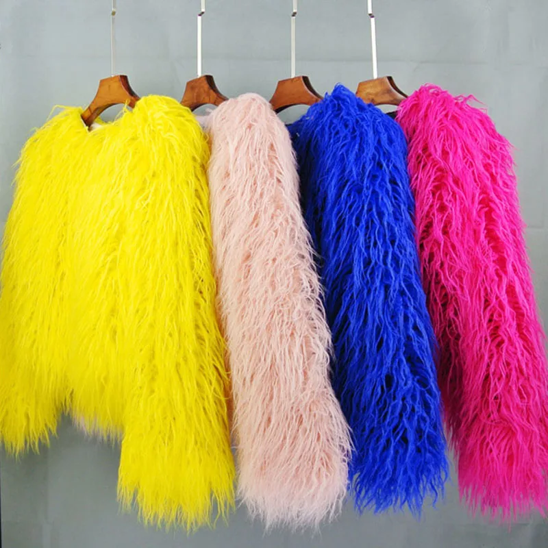 

2023 Winter New Women Fur Coat Colorful Furry Pink Lamb Wool Faux Fur Coat Female Shaggy Sheepskin Coat Artificial Fur Jacket