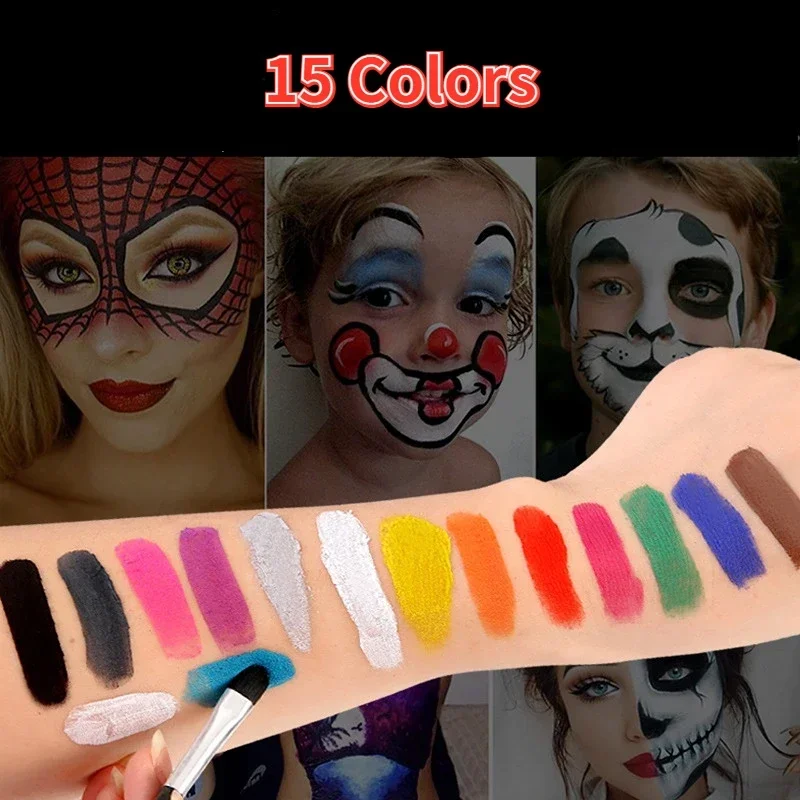 15Colors Face Painting Kit Body Makeup Non Toxic Water Paint Oil with Brush for Christmas Halloween Fancy Carnival Vibrant Party body face paint,face body paint