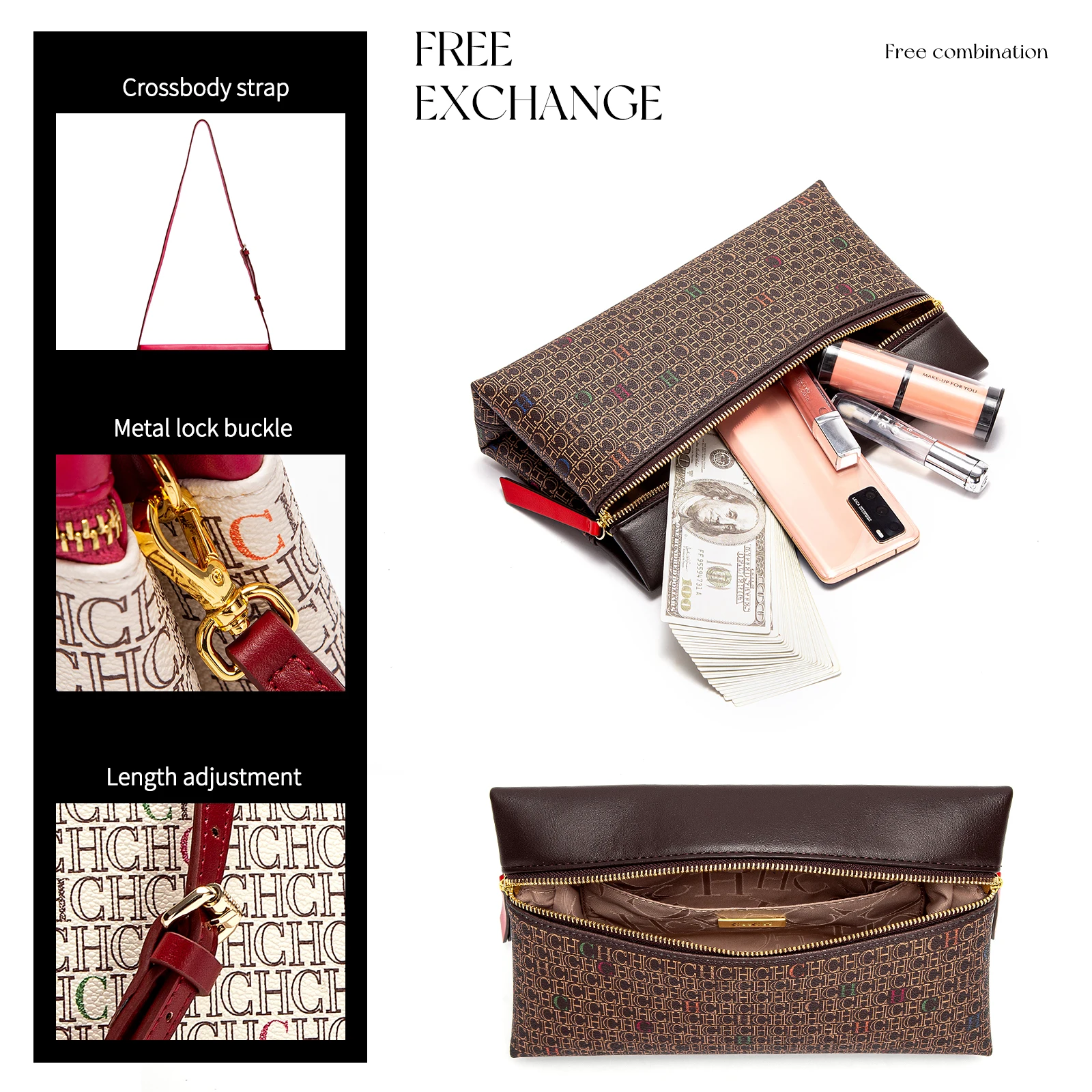 حقيبة كتف نسائية من تصميم CHCH، تتميز بتصميم ساعي...