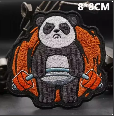 No Pain No Gain Badge Fitness Sports Embroidered Hook&Loop Patches Weightlifting Panda Morale Badge Tactical Backpack Sticker