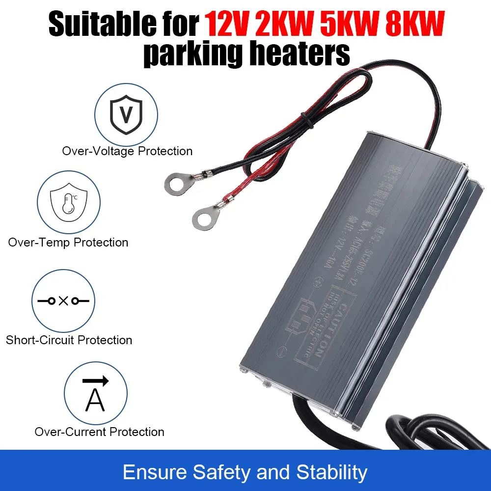 AC 165-255V에서 DC 12V 20A로 변환하는 전원 어댑터 35cm 65cm, 2KW 5KW 8KW 디젤 주차 히터용 M6 링 터미널 범용