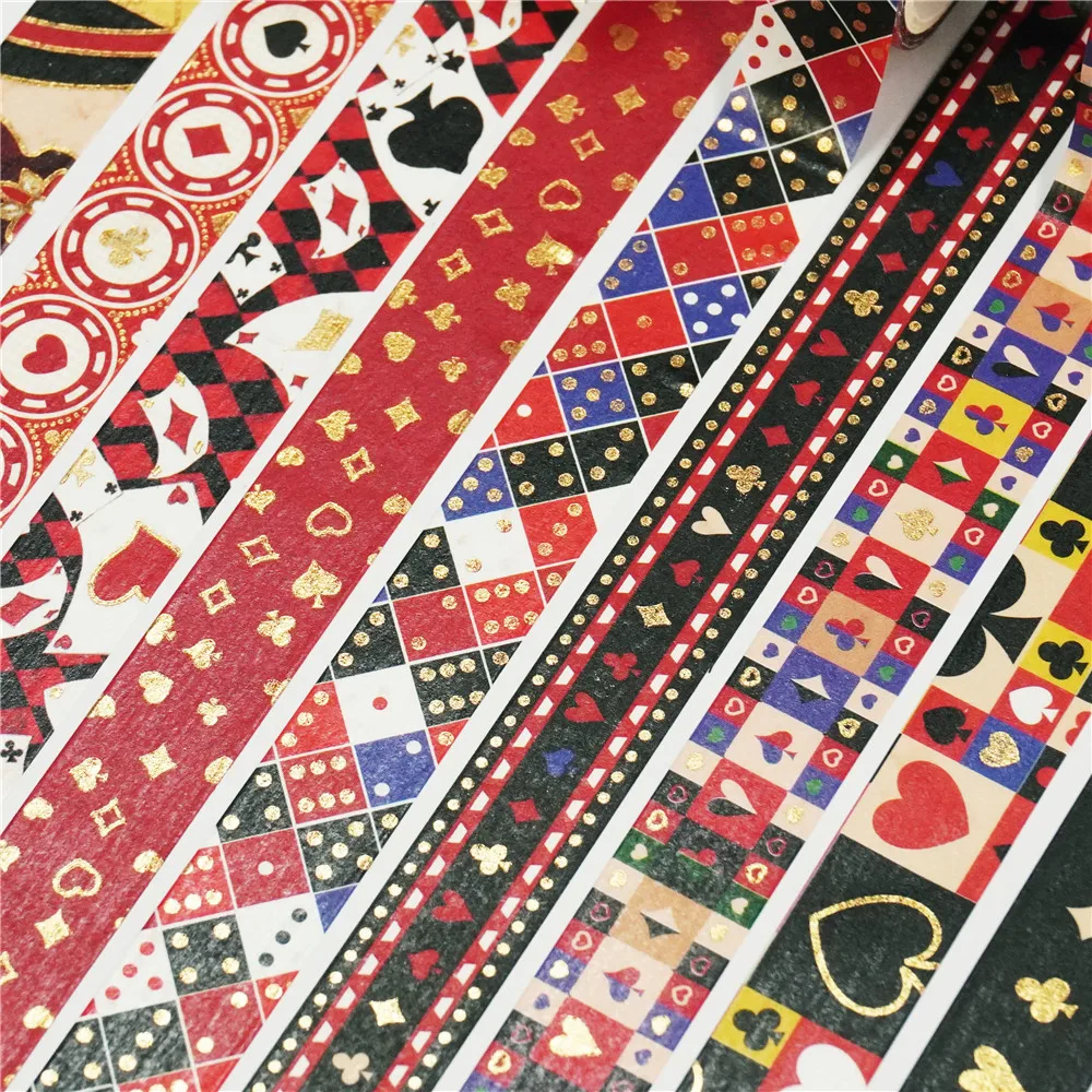 10pcs Poker Card Washi Tapes Set Red Heart Diamond 15mm Adhesive Paper Masking Tapes Diary Decoration Stickers F7318