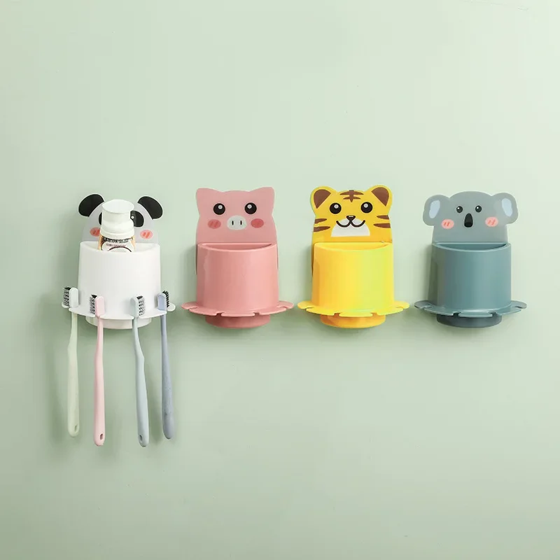 Cartoon Animal Toothbrush Holder for Bathroom, Non-Marking Sticking Toothbrush Holder, Wall Mounted Shelf