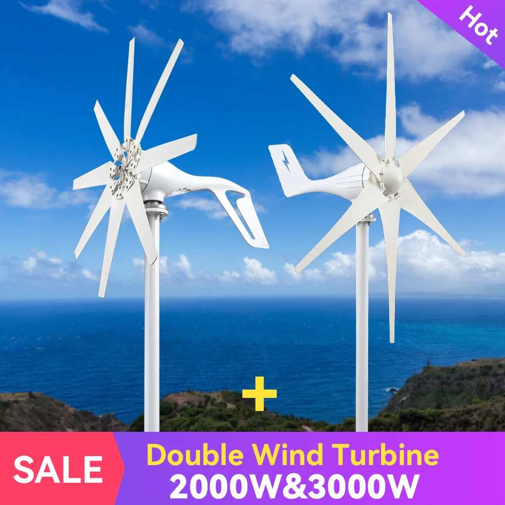 

Double Wind Turbine Generator 2kw &3kw 6 8 Blades 12v 24v 48v Free Energy With Mppt Charge Controller Windmill For Farm Home Use