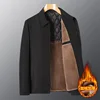 Spring Casual Business Men Jacket Fleece Coats Slim Turn Down Collar Zipper Simple Middle-Aged Elderly Clothes Office Outerwear 5