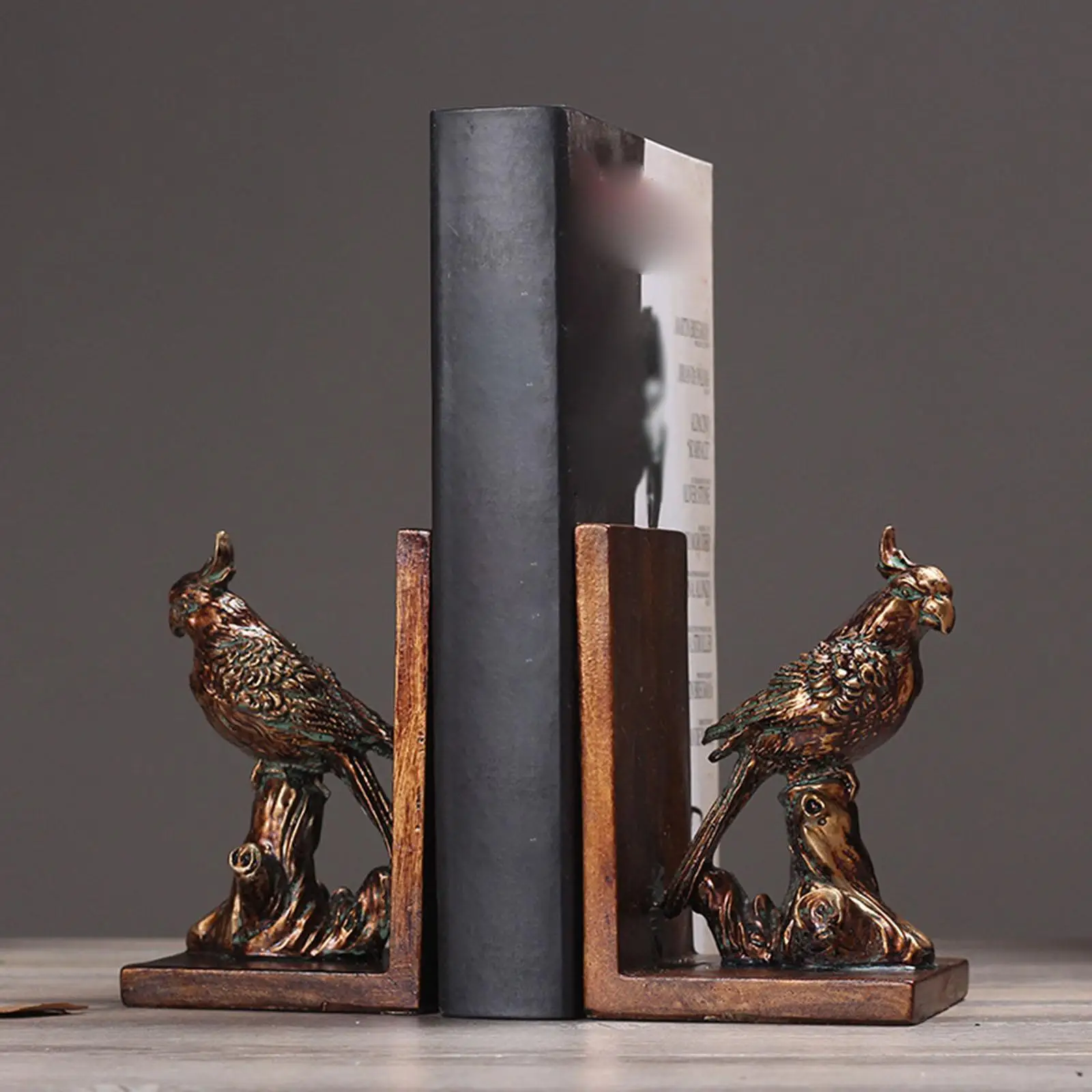 2Pcs Parrot Bookends Book Holders Bookshelf Decorations Tabletop Decor Book Stoppers Desktop Ornaments for Living Room Shelf