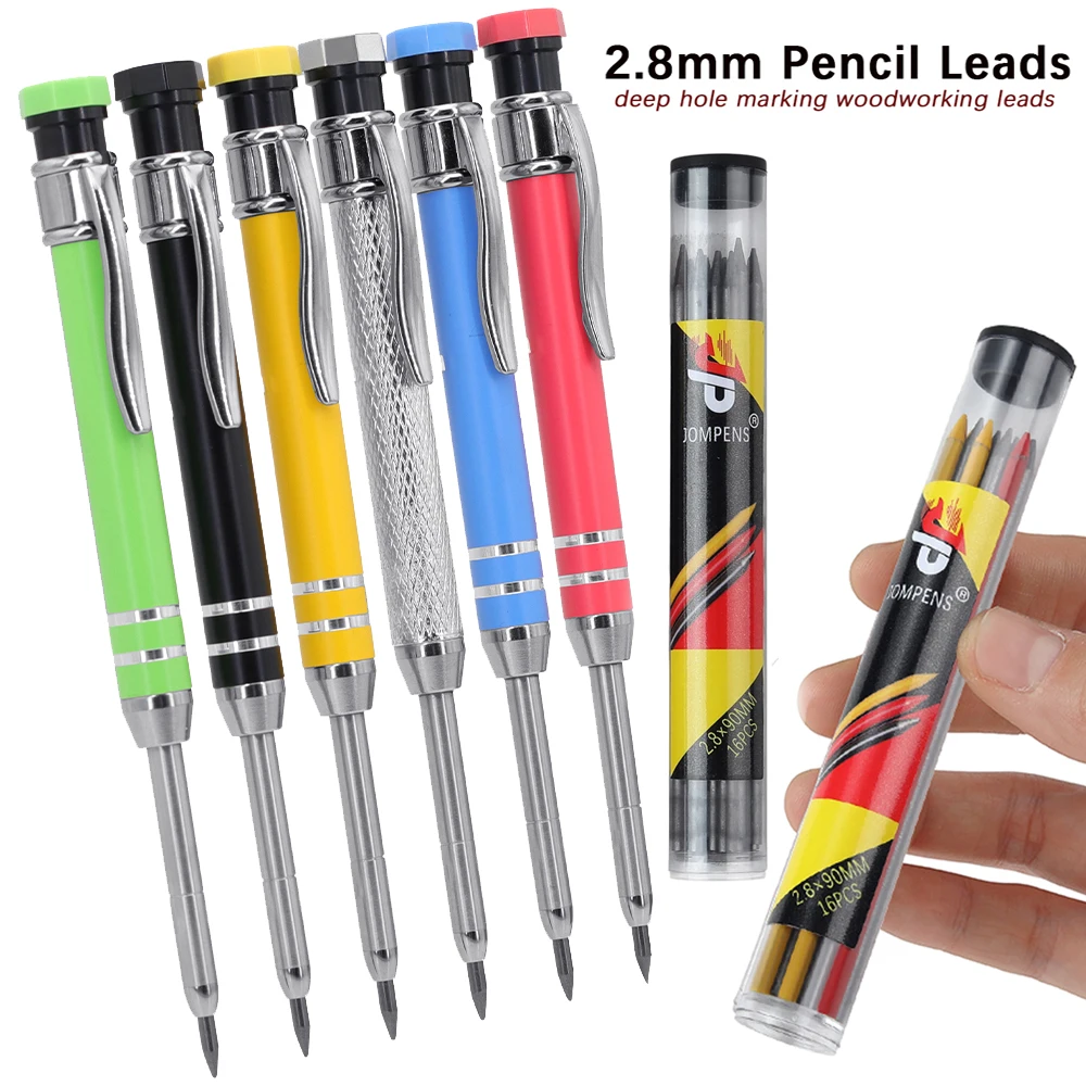 Professional Metal Carpenter Pencil Set with 2.8mm 2box Refill Lead, Deep Hole Woodworking Engineering Marking Tool 1