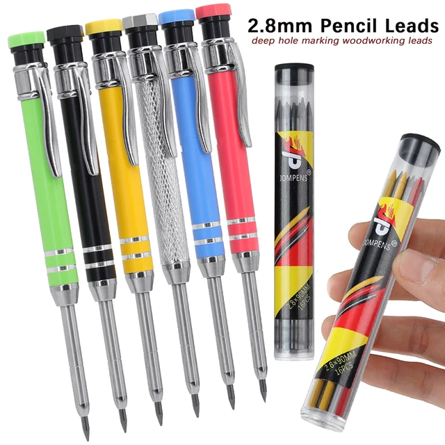 Professional Metal Carpenter Pencil Set with 2.8mm 2box Refill Lead, Deep Hole Woodworking Engineering Marking Tool 1