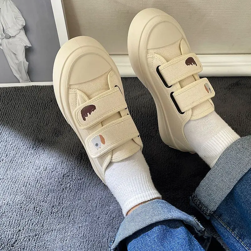 Scarpe Da Donna Punta Tonda Calzature Da Donna High On Platform Off White Canvas Kawaii Cute Cheap Y2K Fashion Vulcanizzato Per Le Tendenze 2023