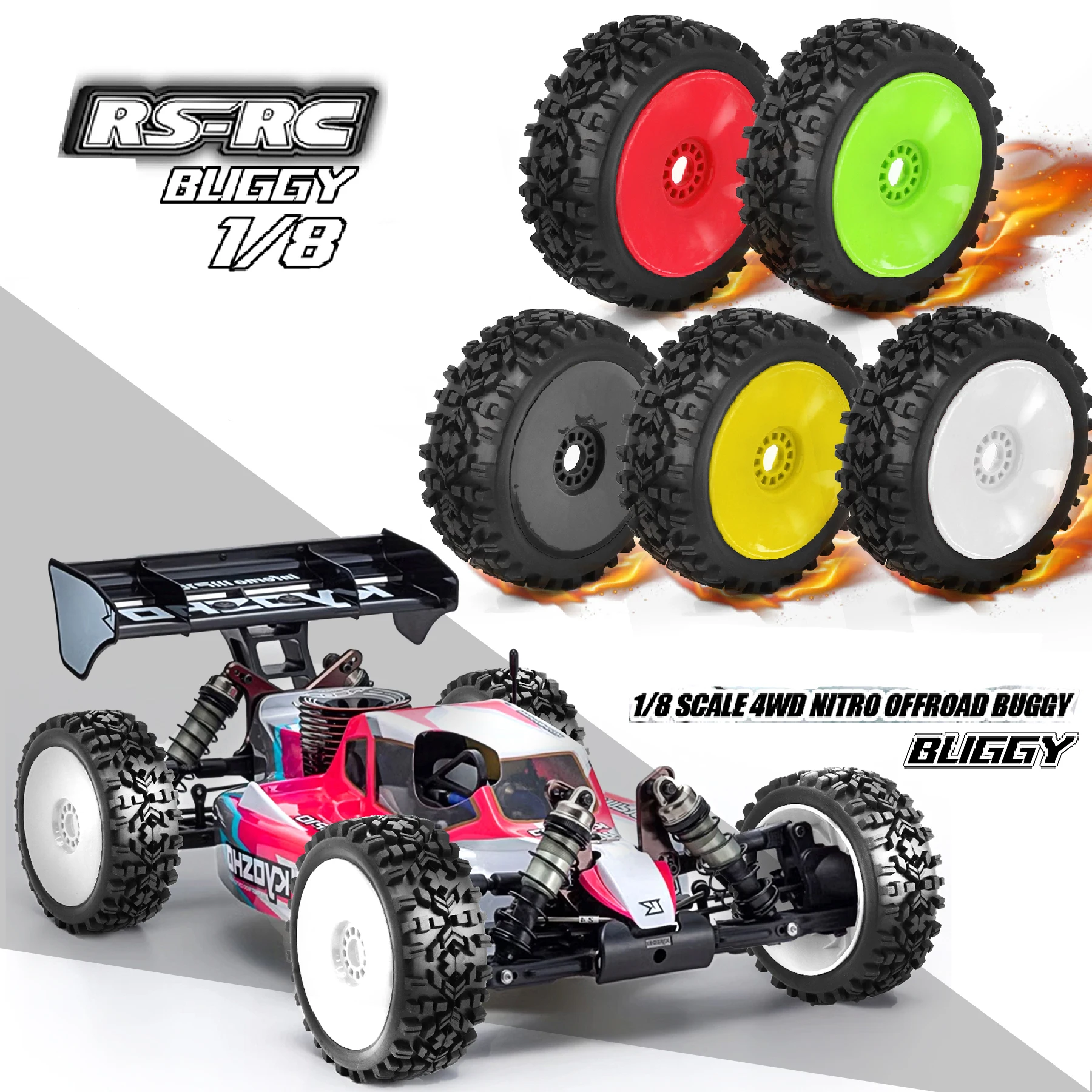 4 pz 1/8 RC auto da corsa 116mm * 45mmOff Road Buggy pneumatici ruota 17mm mozzi esagonali per HSP