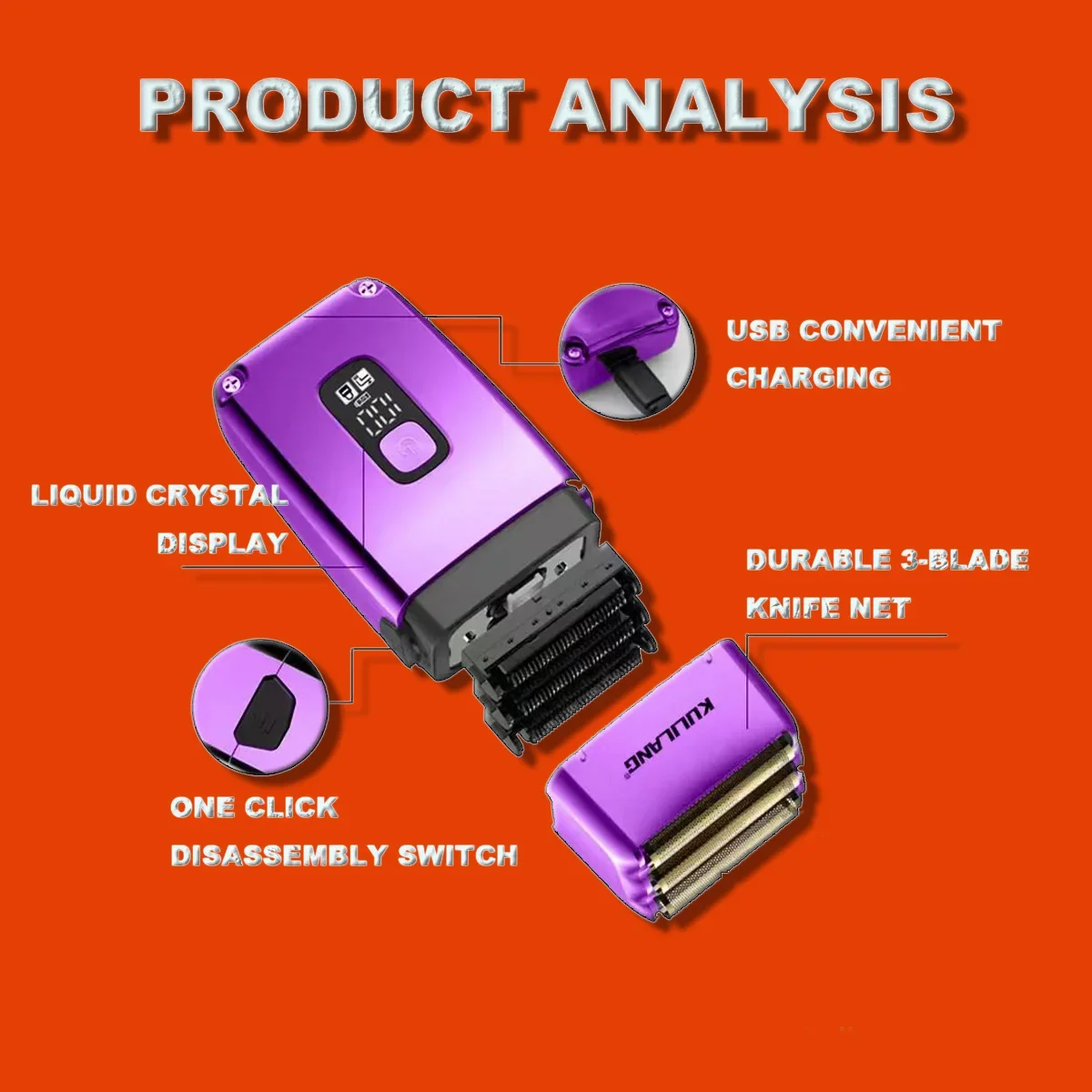 KULILANG R11F Purple Professional Oil Head Gradient Electric Hair Shaver Titanium Plated  knife net Hair Salon Trimmer 5