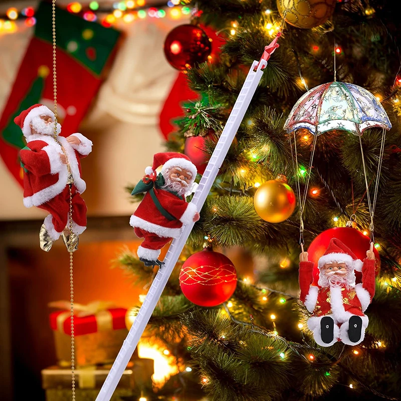 Santa Claus Climbing Beads Musical Toy Gift Christmas Electric Toy Climbing Santa Claus Plush Doll for Christmas Tree Xmas