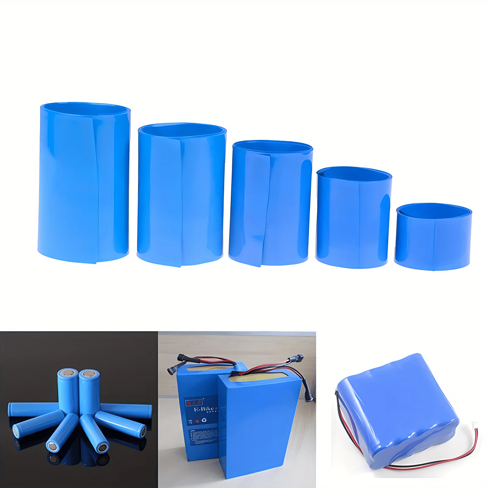 Lipo Battery PVC Heat Shrink Tube Pack 18650 21700 26650 25mm ~ 300mm Width Insulated Film Wrap lithium Case Cable Sleeve Blue