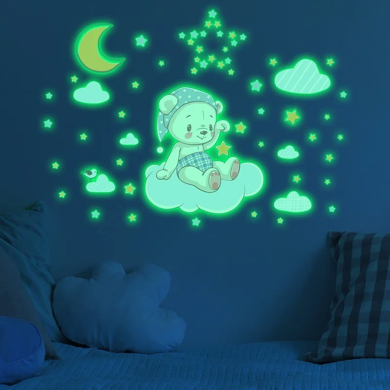 Adesivi Murali Per Camera Dei Bambini - Orso, Luna, Stelle - Decorazione Colorata Per Asilo O Camera - Foto 10