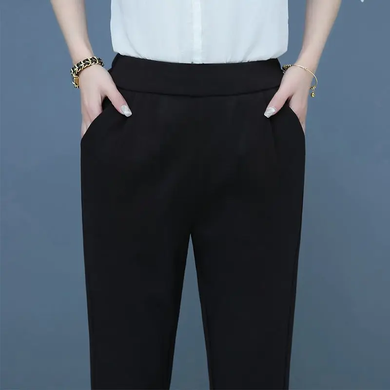 2023 New Autumn Temperament Solid Color Versatile Harlan Pants Fashion Simple High Waist Women's Slim Loose Crop Leggings