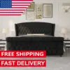 Queen Size Platform Bed Frame, Velvet Upholstered Sleigh Bed with Scroll Wingback Headboard Footboard/Button Tufted/No Box 3