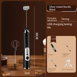 USB Rechargeable Handheld Electric Milk Frother & Coffee Blender (Black)
