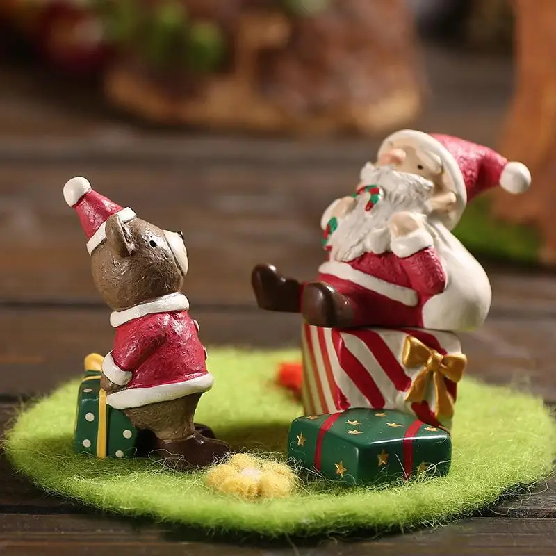 Christmas Cartoon Animal Ornaments Santa Claus Reindeer Resin Crafts Cartoon Christmas Series Crafts Home Desktop Decorations
