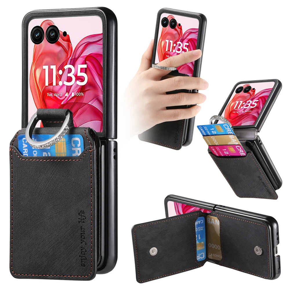 Retro Leather Wallet Phone Case with Card Holder and Ring Bracket
