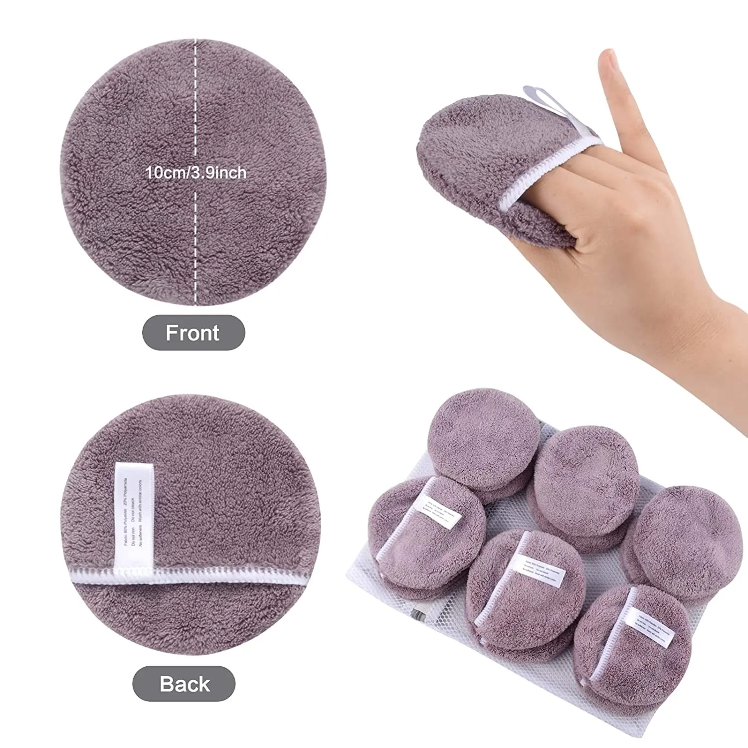 Microfiber Reusable Makeup Remover Pads Face Cleansing Gloves Washable Makeup Removal Cloth Rounds With Laundry Bag 6 Pack 2