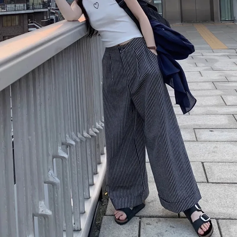 Striped pants [design niche/casual/sports/elegant/sweet/little fragrance/k-style/hong kong style/fairy style/large size women's clothing fat mm 100kg