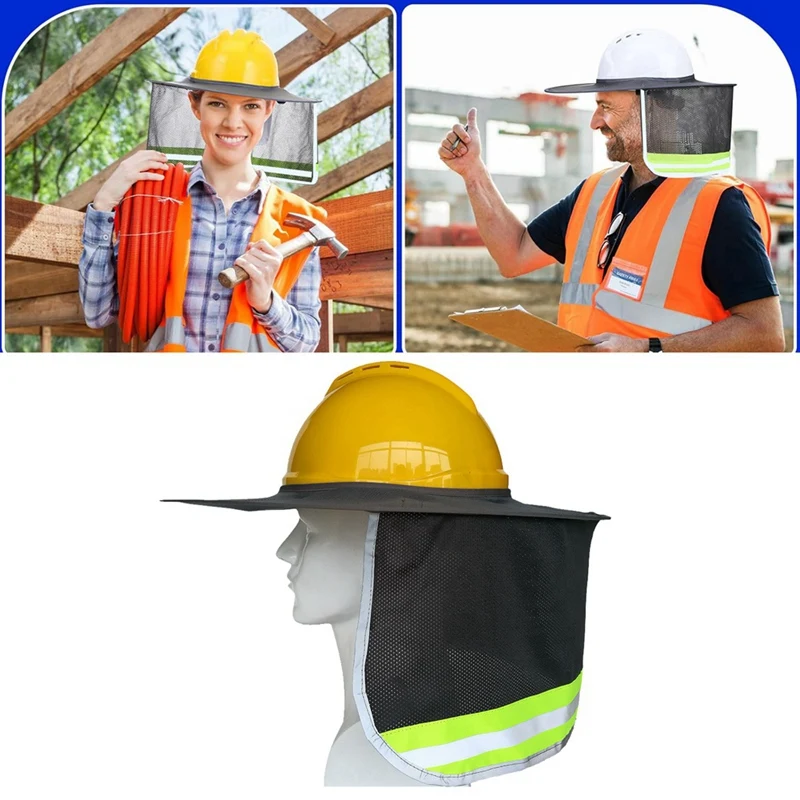 AD33 HOT Hard Hat Sun Shade, High Visibility Sun Visor Neck Shade With Reflective Strip, Full Brim(Hard Hat Not Included) 2 Pack