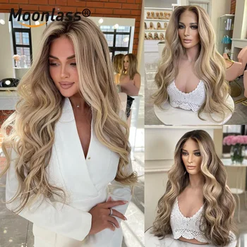 Ash Blonde Body Wave Wigs Human Hair Glueless 150 Density Remy Preplucked Highlight Brown Human Hair Wig 13x6 Lace Frontal Wigs 1